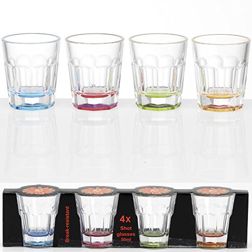 Stapelbares 50 ml Whisky-Glas mit farbigem Boden, unzerbrechlich: 4 Stück Acryl Schnapsglas Camping Whisky Glas Glöser Trinkglas Wasserglas von Flamefield