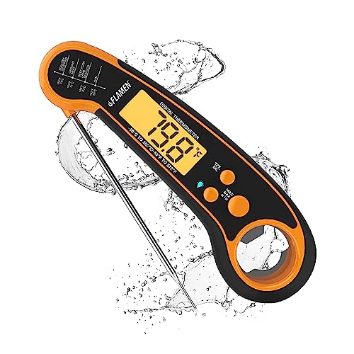 Flamen Meat Thermometer, Food Thermometer with Backlight, Waterproof Instant Read Digital Meat Thermometer for Kitchen, Deep Frying, Baking, Turkey, BBQ - Orange von Flamen