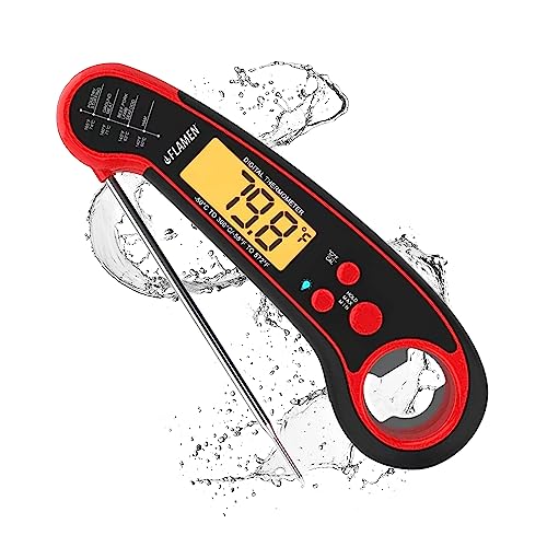 Flamen Meat Thermometer, Food Thermometer with Backlight, Waterproof Instant Read Digital Meat Thermometer for Kitchen, Deep Frying, Baking, Turkey, BBQ - Red von Flamen