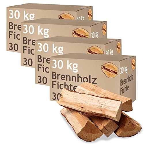 Brennholz Fichte Kaminholz 5-500 kg Holz 30 cm Für Ofen und Kamin Kaminofen Feuerschale Grill Feuerholz Holzscheite Wood Kammergetrocknet Flameup, Menge:120 kg von Flameup