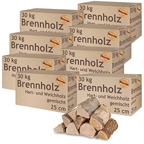 Brennholz Gemischt Kaminholz 240 kg Buche Eiche Birke Kiefer Fichte Holz Für Ofen und Kamin Kaminofen Feuerschale Grill Feuerholz 25 cm Wood Kammergetrocknet Flameup von Flameup