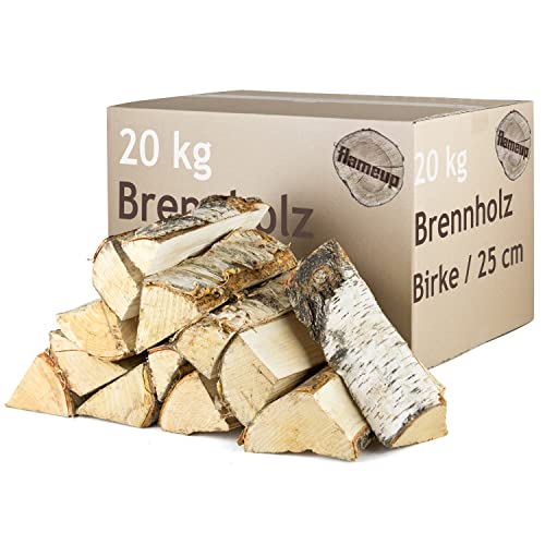 Brennholz Kaminholz Birkenholz Holz 20 kg Birke Für Ofen und Kamin Kaminofen Feuerschale Grill Feuerholz Holzscheite Wood 25 cm Kammergetrocknet Flameup von Flameup