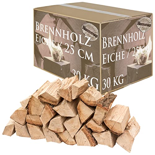 Brennholz Kaminholz Eiche Holz 30 kg Für Ofen und Kamin Kaminofen Feuerschale Grill Feuerholz Holzscheite Wood 25 cm kammergetrocknet flameup von Flameup