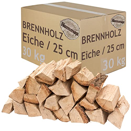 Brennholz Kaminholz Eiche Holz 30 kg Für Ofen und Kamin Kaminofen Feuerschale Grill Feuerholz Holzscheite Wood 25 cm kammergetrocknet flameup von Flameup