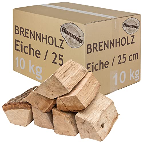 Brennholz Kaminholz Holz Eiche 10 kg Für Ofen und Kamin Kaminofen Feuerschale Grill Feuerholz Holzscheite Wood 25 cm kammergetrocknet flameup von Flameup