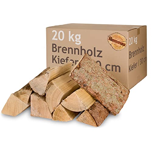 Kiefer Brennholz Kaminholz 20 kg Holz Für Ofen und Kamin Kaminofen Feuerschale Grill Feuerholz 30 cm Holzscheite Wood Kammergetrocknet Flameup von Flameup