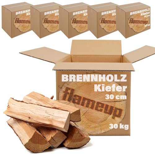 Kiefer Brennholz Kaminholz 5-500 kg Holz Für Ofen und Kamin Feuerschale Kaminofen Grill Flameup Feuerholz 30 cm Holzscheite Wood Kammergetrocknet, Menge:180 kg von Flameup