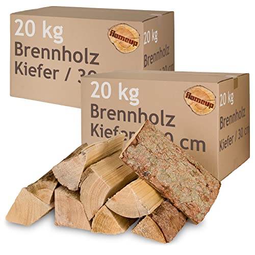 Kiefer Brennholz Kaminholz 5-500 kg Holz Für Ofen und Kamin Kaminofen Feuerschale Grill Flameup Feuerholz 30 cm Holzscheite Wood Kammergetrocknet, Menge:40 kg von Flameup