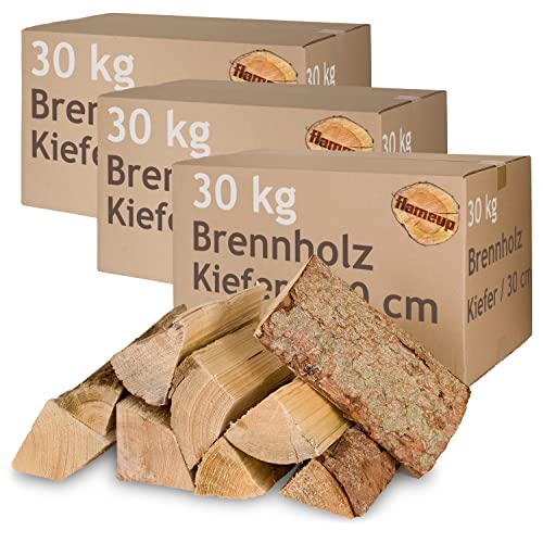 Kiefer Brennholz Kaminholz 5-500 kg Holz Für Ofen und Kamin Kaminofen Feuerschale Grill Flameup Feuerholz 30 cm Holzscheite Wood Kammergetrocknet, Menge:90 kg von Flameup