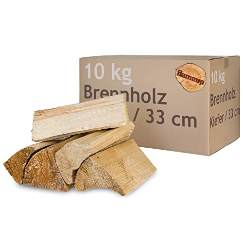 Kiefer Brennholz Kaminholz Holz 5-500 kg Für Ofen und Kamin Kaminofen Feuerschale Grill Feuerholz Holzscheite Wood 33 cm kammergetrocknet Flameup, Menge:10 kg von Flameup