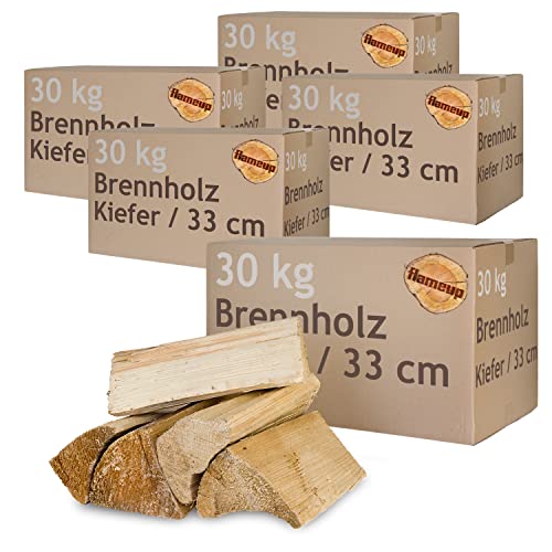 Kiefer Brennholz Kaminholz Holz 5-500 kg Für Ofen und Kamin Kaminofen Feuerschale Grill Feuerholz Holzscheite Wood 33 cm kammergetrocknet Flameup, Menge:150 kg von Flameup