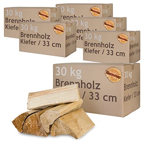 Kiefer Brennholz Kaminholz Holz 5-500 kg Für Ofen und Kamin Kaminofen Feuerschale Grill Feuerholz Holzscheite Wood 33 cm kammergetrocknet Flameup, Menge:180 kg von Flameup