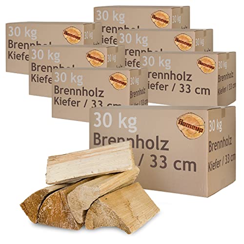 Kiefer Brennholz Kaminholz Holz 5-500 kg Für Ofen und Kamin Kaminofen Feuerschale Grill Feuerholz Holzscheite Wood 33 cm kammergetrocknet Flameup, Menge:210 kg von Flameup