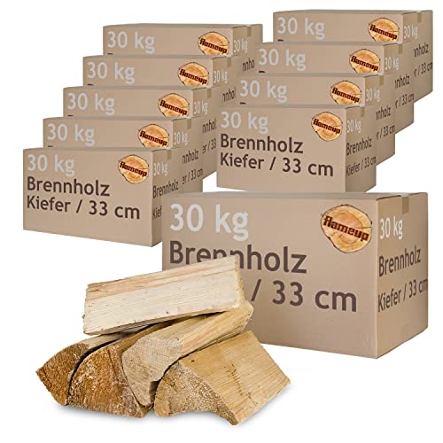 Kiefer Brennholz Kaminholz Holz 5-500 kg Für Ofen und Kamin Kaminofen Feuerschale Grill Feuerholz Holzscheite Wood 33 cm kammergetrocknet Flameup, Menge:300 kg von Flameup