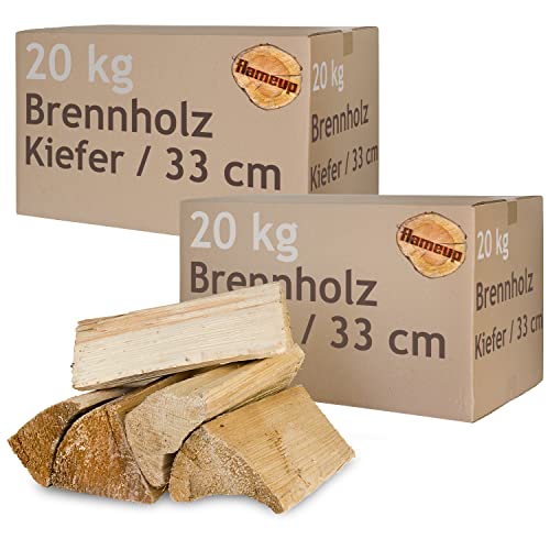 Kiefer Brennholz Kaminholz Holz 5-500 kg Für Ofen und Kamin Kaminofen Feuerschale Grill Feuerholz Holzscheite Wood 33 cm kammergetrocknet Flameup, Menge:40 kg von Flameup