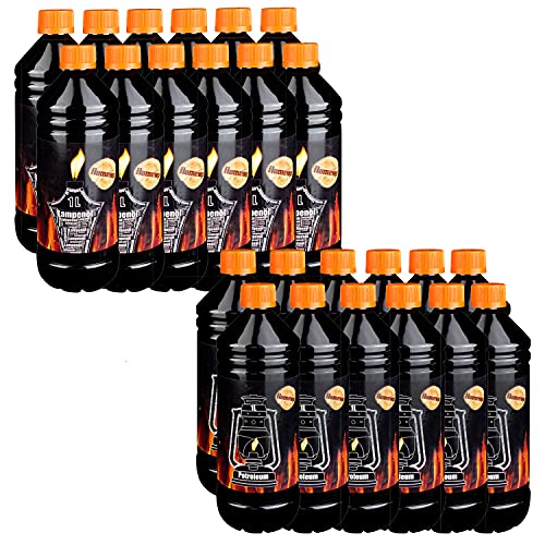 Lampenoel Lampenöl Petroleum Set 6-48 Liter Petroleumheizung Petroleumofen Lampe Kamin Kerosin Reiniger Fackel Laterne Öllampe Gartenfackeln Auswahl Flameup, Menge:24 L von Flameup