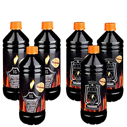 Flameup Lampenoel Lampenöl Petroleum Set 6-48 Liter Petroleumheizung Petroleumofen Lampe Kamin Kerosin Reiniger Fackel Laterne Öllampe Gartenfackeln Auswahl, Menge:6 L von Flameup