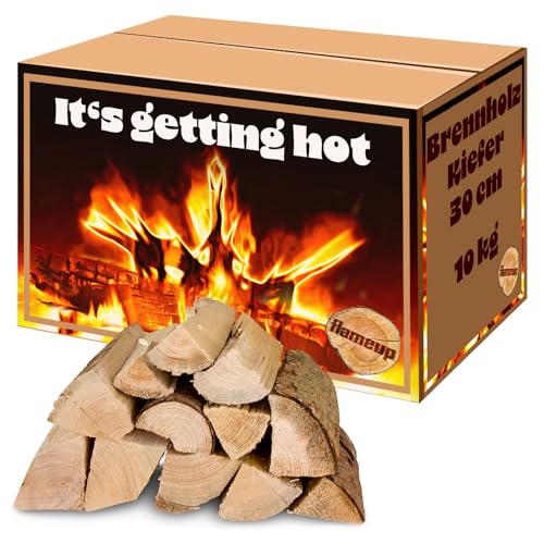 flameup kammergetrocknetes Brennholz 30 cm Kaminholz Kiefer Holz Auswahl 5-500 kg Kiefernholz Für Ofen und Kamin Kaminofen Feuerschale Grill Feuerholz Holzscheite, Menge:10 kg von Flameup