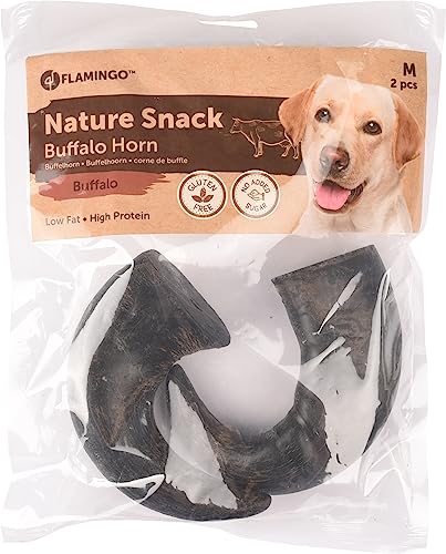 Flamingo Leckerli Hund – Natur Büffelhorn Medium – 360g – langlebiges Kauprodukt – naturbelassen – zahnpflegend von Flamingo
