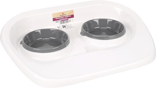Flamingo Futter- und Trinknapf für Hund Jon Weiß - 43x32x8,5cm, Durchmesser 12cm - Antirutsch - Duo Dinner - Erhöhter Rand verhindert Verschütten auf dem Boden Flamingo Futter- und Trinknapf für Hund Jon Weiß - 43x32x8,5cm, Durchmesser 12cm - Antirutsch - Duo Dinner - Erhöhter Rand verhindert Verschütten auf dem Boden von Flamingo