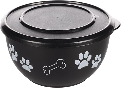 Flamingo Futter- und Wassernapf Kena mit Deckel, Schwarz/Silber, M, 800 ml – mit schönem Muster und abnehmbarem synthetischem Deckel von Flamingo