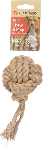 Flamingo Hundespielzeug Hanf Kush Zugseil mit Ball braun - 15x9x8cm - Beugt Zahnbelag vor - Massiert das Zahnfleisch - 100% natürlich von Flamingo