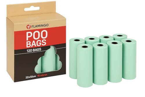 Kotbeutel für Hunde – Hundetüten – 120 Stück – Größe 22x32 cm – Flamingo Pastellgrün von Flamingo