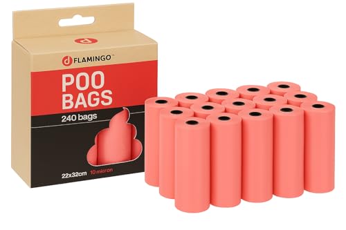 Flamingo Kotbeutel Basic – Pastellrosa, 240 Stück | Hygienische & stilvolle Hundekotbeutel für unterwegs! von Flamingo