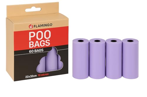 Kotbeutel für Hunde – Hundetüten – 60 Stück – Größe 22x32 cm – Flamingo Pastellviolett von Flamingo