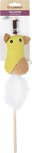 Flamingo Katzenspielzeug – Lemmo Katze Angel – 55cm – Holz/Textil – Korkoptik – mit Catnip & Federn – grün – Jagdinstinkt fördern von Flamingo