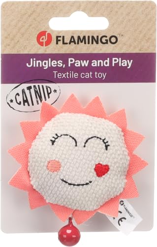Flamingo Katzenspielzeug – Lovu Sonne – 9cm – Textil – mit Glöckchen & Catnip – beige – Spielzeug für Katzen von Flamingo