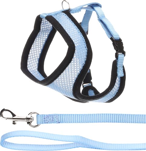 Flamingo Kitten-Geschirr mit Leine Harms – Blau – Größe A: 28 cm, B: 32–41 cm, C: 110 cm x 10 mm x 2 mm – Verstellbares Nylon-Geschirr mit atmungsaktivem Mesh – Inklusive Leine von Flamingo