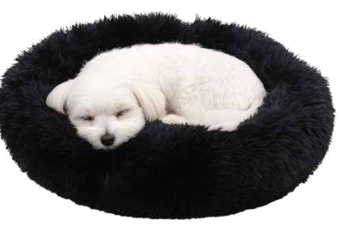 Flamingo Hundebett flauschig, Katzenbett, Donut Kissen, waschbar, Polsterung in der Mitte herausnehmbar, Langer Plüsch, 55 cm Durchmesser - Schwarz Flamingo Hundebett flauschig, Katzenbett, Donut Kissen, waschbar, Polsterung in der Mitte herausnehmbar, Langer Plüsch, 55 cm Durchmesser - Schwarz von Flamingo