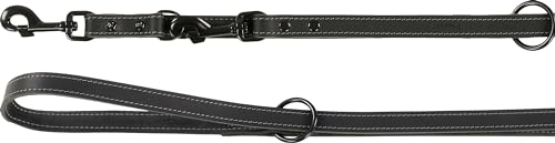 Flamingo Montana Trainingsleine, Leder, Schwarz, für Hunde, 240 cm x 20 mm, mit Nieten und Karabinerhaken, glänzend, Schwarz von Flamingo