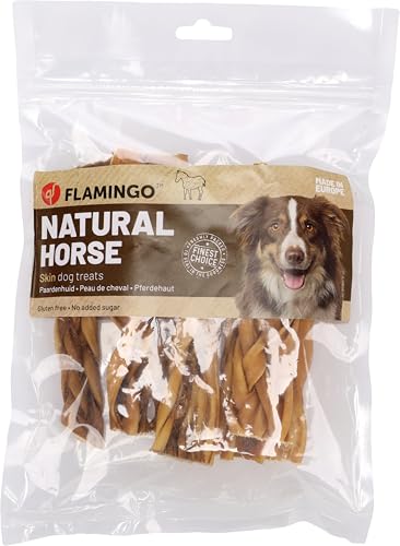 Flamingo Leckerli Hund – Natur Pferdehaut Breit – 150g – glutenfrei – ohne Zusatzstoffe – aus Europa von Flamingo