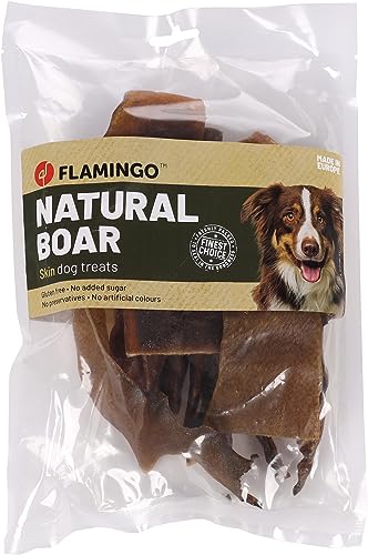 Flamingo Leckerli Hund – Natur Wildschweinhaut – 200g – glutenfrei – ohne Zuckerzusatz – kräftiger Kausnack von Flamingo