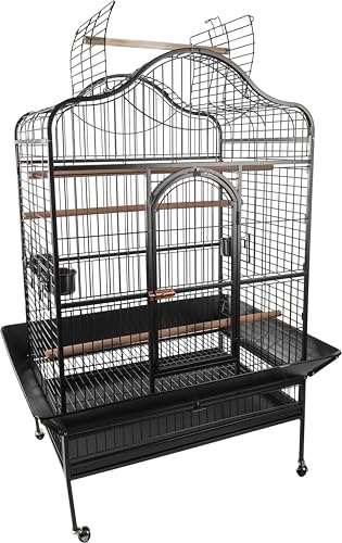 Papageienkäfig – Vogelkäfig – 125x92,5x173,5 cm – mit 4 Sitzstangen & 3 Futternäpfen – große Tür mit Sicherheitsverschluss – herausziehbare Schublade & Rollen – Flamingo Papageienkäfig Paros Antrazit von Flamingo