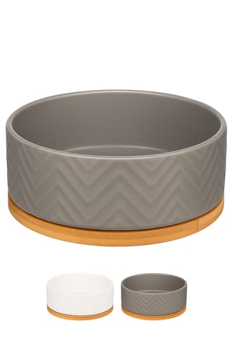 Hundenapf Keramik – hundenapf Keramik groß – 990ml – rutschfest & elegant – rund grau – Flamingo Hundenapf Bianco grau von Flamingo