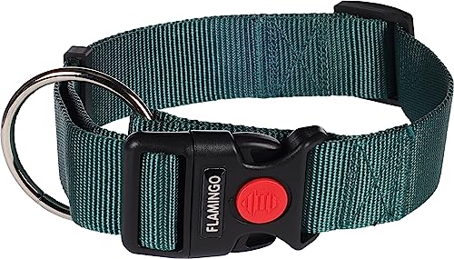 Flamingo Halsband für Hund Ziggi dunkelgrün XL - 55-75cm 40mm - Stufenlos verstellbar - Mit zugentlastung - Klickschnalle mit Sicherheitsschloss von Flamingo