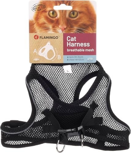 Katze Geschirr Step&Go Berta Schwarz L 30-34cm 48-52cm von Flamingo