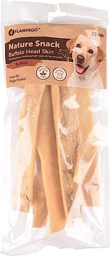 Flamingo Leckerli Hund – Natur Büffelhaut – 25cm – 200g – glutenfrei – naturbelassen – kräftige Kaubelohnung von Flamingo