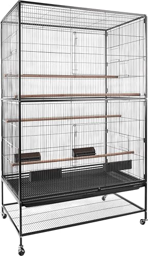 Flamingo Vogelkäfig – Voliere Vögel – Valor Antrazit – 94×58,5×153 cm – Metall pulverbeschichtet, 4 Sitzstangen & 4 Näpfe, 8 Türen, Kunststoff-Schublade, Rollen von Flamingo