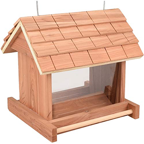 Flamingo Vogelfuttersilo Ludvig Natur – Zedernholz & Plexiglas – wetterfest – pflegeleicht, mit Drainage – Vogelfutterspender für Wildvögel 20.5x16.5x19 cm von Flamingo