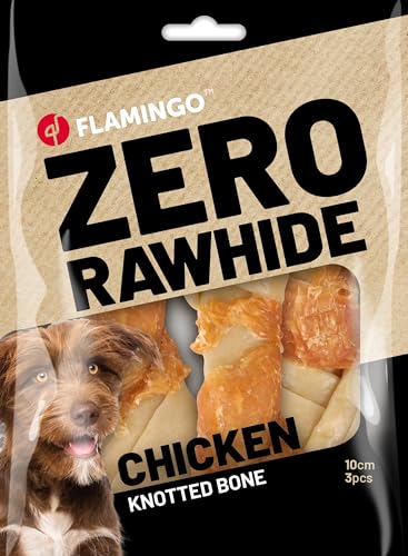 Flamingo Leckerli Hund – Geknoteter Knochen ohne Rohhaut mit Huhn – 10cm – 120g – gesunder Kauspaß von Flamingo
