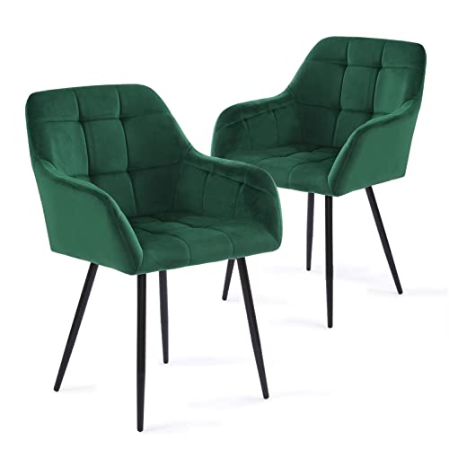 FlamingoCasa Esszimmerstühle 2er samt küchenstühle: Stuhl esszimmer grün mid armlehne - modern esstisch stühle mit Metall Beine polsterstuhl von FlamingoCasa