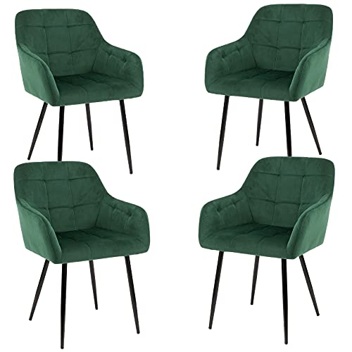 FlamingoCasa Esszimmerstühle 4er samt küchenstühle: Stuhl esszimmer grün mid armlehne - modern esstisch stühle mit Metall Beine polsterstuhl von FlamingoCasa