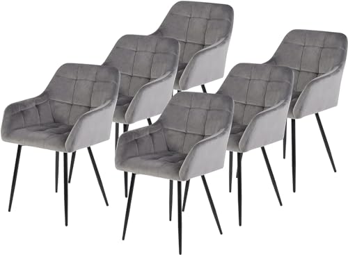 FlamingoCasa Esszimmerstühle 6er samt küchenstühle: Stuhl esszimmer grau mid armlehne - modern esstisch stühle mit Metall Beine polsterstuhl von FlamingoCasa