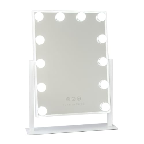 Flamingueo Spiegel Mit Beleuchtung - Schminktisch Spiegel 12 LED, Hollywood Spiegel, Spiegel Mit Licht 3 Modi, Kosmetikspiegel, Vanity Mirror von Flamingueo