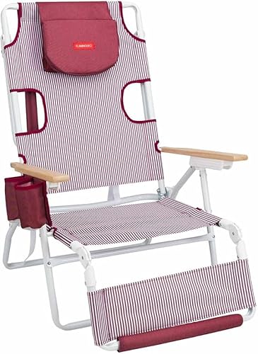 Flamingueo Strandstuhl, Gepolsterte Kopf- und Armlöcher, 5-Fach liegend, Fußstütze und Armlehnen Komfort, Tragegriffe Rucksack Einfacher Transport, 83,2 x 66,7 x 97 cm von Flamingueo