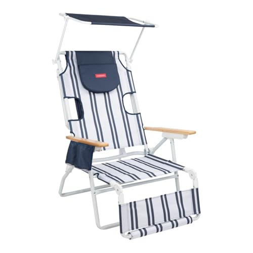 Flamingueo Strandstuhl, Kopf- und Armpolster, 5-Positionen-Liege, Verstellbarer Sonnenschirm UPF 50+, Tragegriffe für Rucksack, Fußstütze und Armlehnen, 50 x 69 x 105 cm von Flamingueo